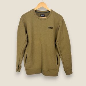 BAIT Crewneck Sweatshirt Sweater Men Medium Olive Green Pockets Made in USA